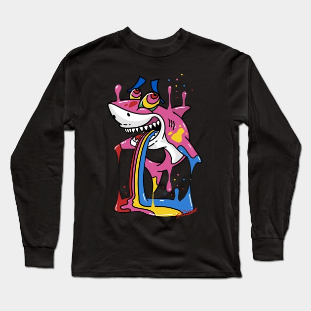 Trippy Cartoon Shark Long Sleeve T-Shirt by ms_wearer